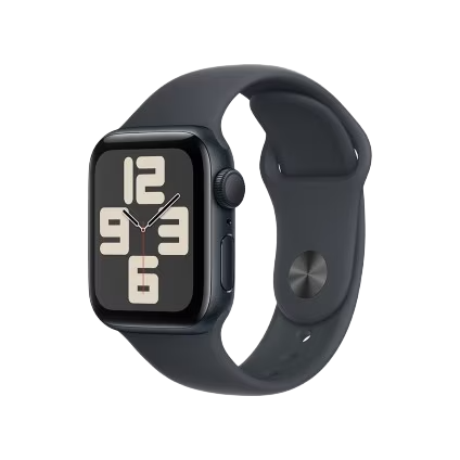 Apple Watch SE GPS • Caixa meia-noite de alumínio – 40 mm • Pulseira esportiva meia-noite – M/G